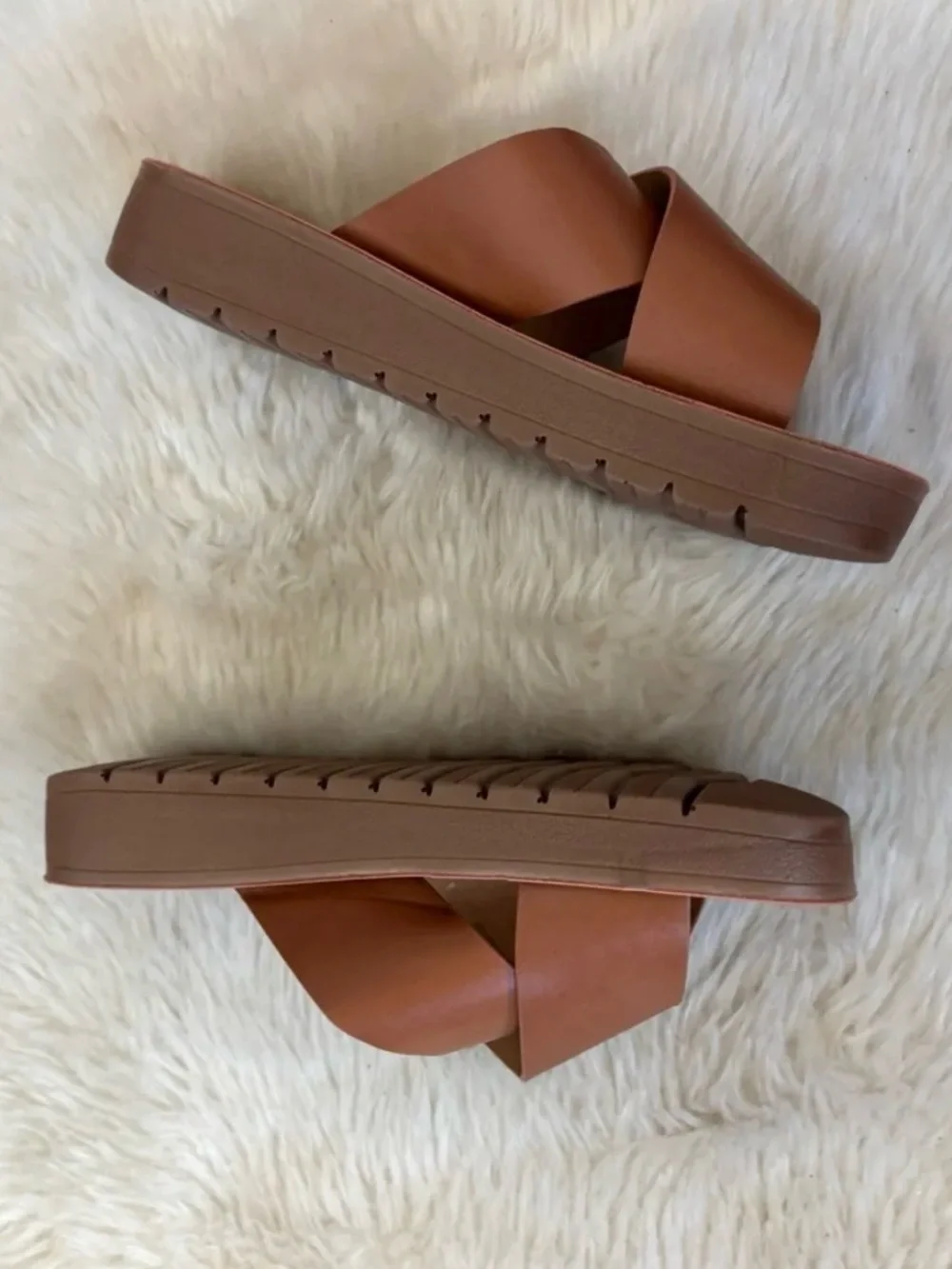 TOP Moda Tan Cross-Strap Slide Sandals